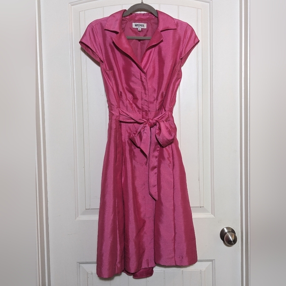 Kasper Magenta Short Sleeve Fit and Flare Dress Tie Waist Dress - Picture 2 of 5